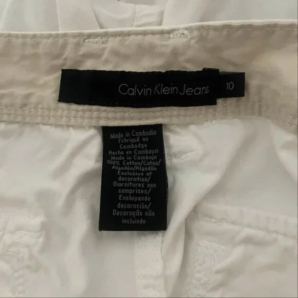 Calvin Klein White Cotton Cargo Pants Size 10 Utility Pocket Casual Minimalist - Picture 11 of 16